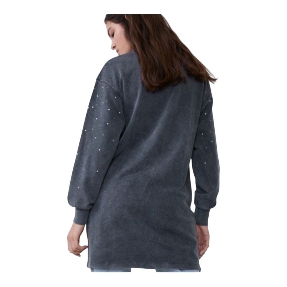 NWT Zara Washed Effect Sweatshirt Dress Size M Gray New‎ 100% Cotton - Picture 4 of 13